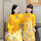 Mom and Daughter Yellow Cut Out Long Sleeves Ao Dai Set 31-32D| Pre-made Traditional Vietnamese Ao Dai | Lunar New Year |