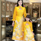 Mom and Daughter Yellow Cut Out Long Sleeves Ao Dai Set 31-32D| Pre-made Traditional Vietnamese Ao Dai | Lunar New Year |