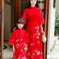 Mom and Daughter Red Sparrow Ao Dai Set 5B| Pre-made Traditional Vietnamese Ao Dai | Lunar New Year |