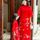 Mom and Daughter Red Sparrow Ao Dai Set 5B| Pre-made Traditional Vietnamese Ao Dai | Lunar New Year |