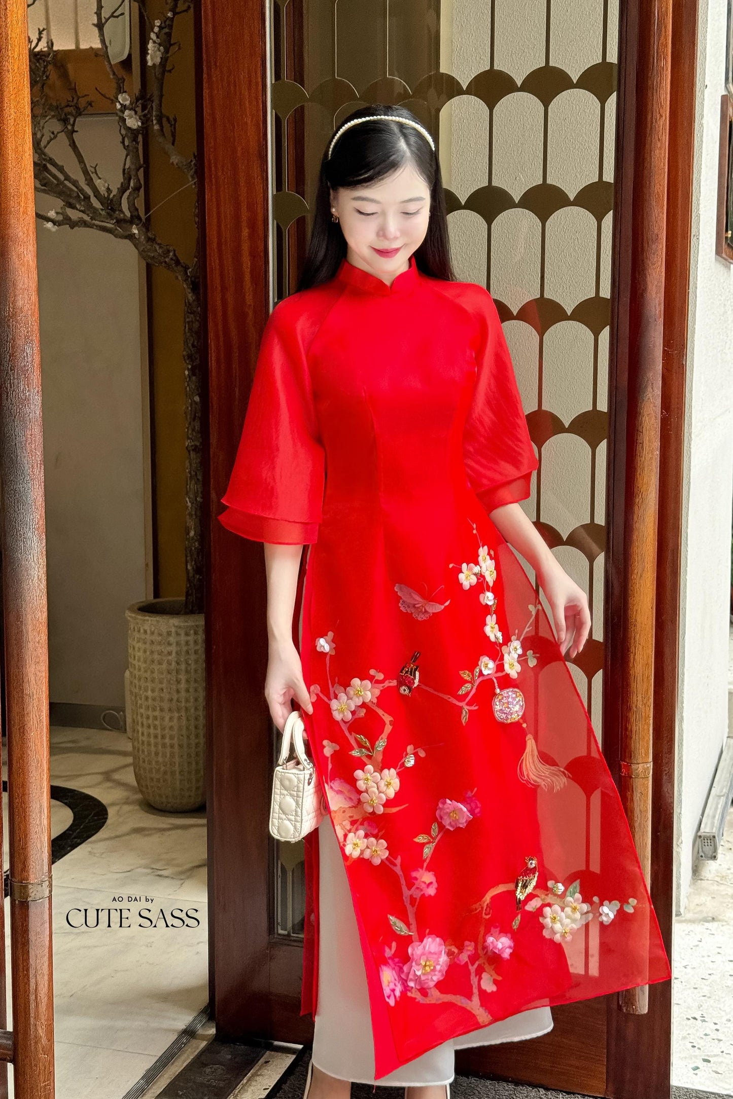 Mom and Daughter Red Sparrow Ao Dai Set 5B| Pre-made Traditional Vietnamese Ao Dai | Lunar New Year |