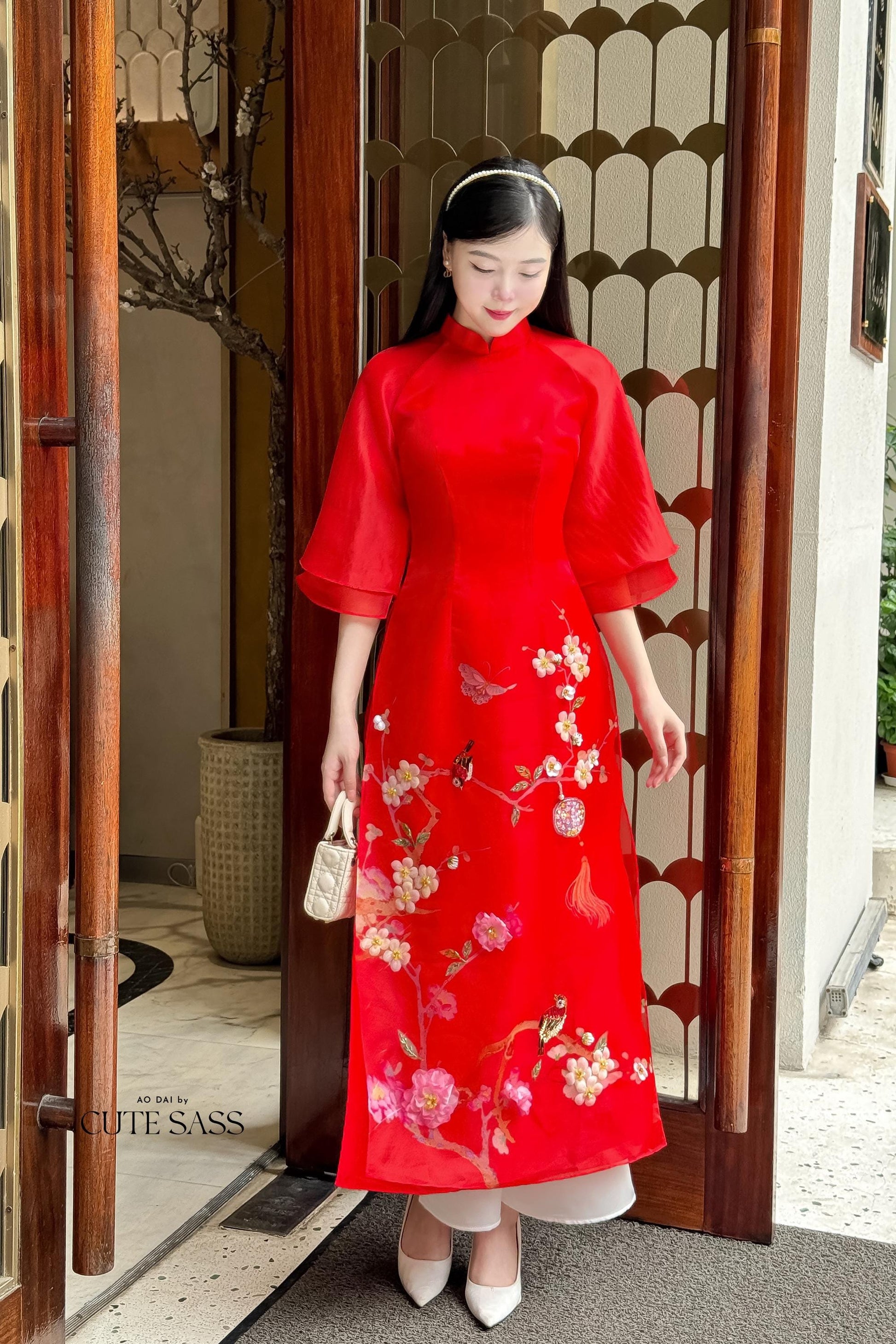 Mom and Daughter Red Sparrow Ao Dai Set 5B| Pre-made Traditional Vietnamese Ao Dai | Lunar New Year |