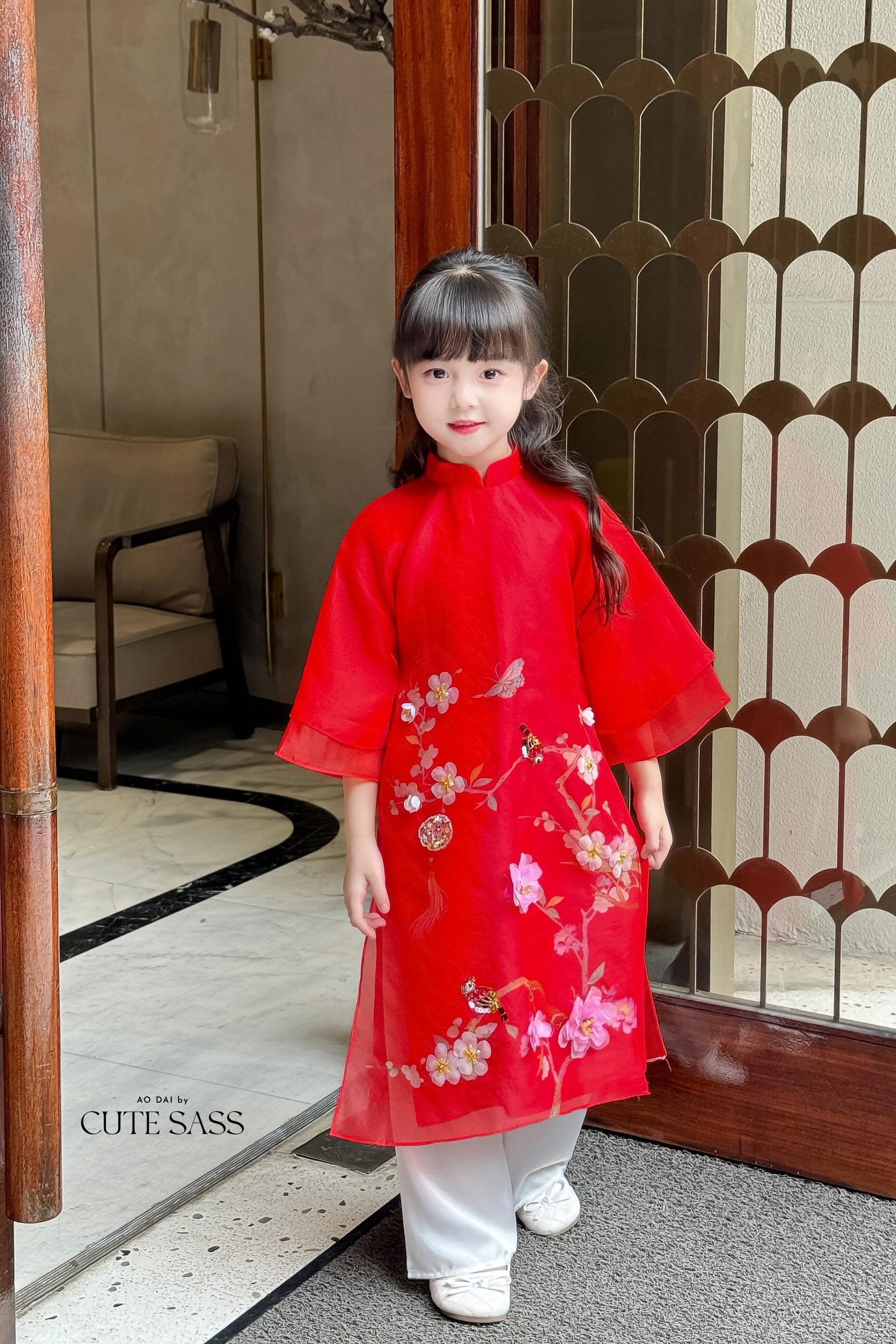 Mom and Daughter Red Sparrow Ao Dai Set 5B| Pre-made Traditional Vietnamese Ao Dai | Lunar New Year |