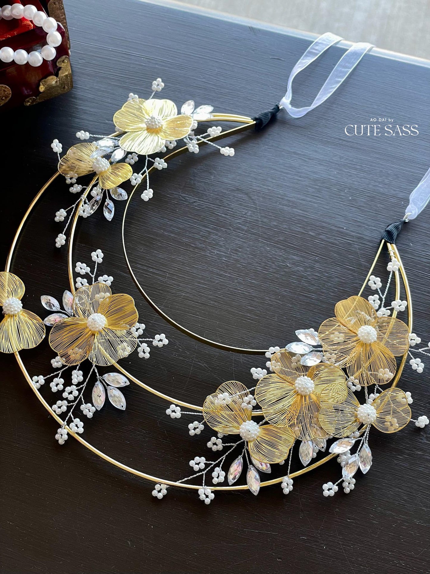 LUNA FLORA Gold Blossom Head Piece #7 | Vietnamese Ao Dai Accessories | Wedding Ao Dai | Bridal Ao Dai| Tet Lunar New Year Headband