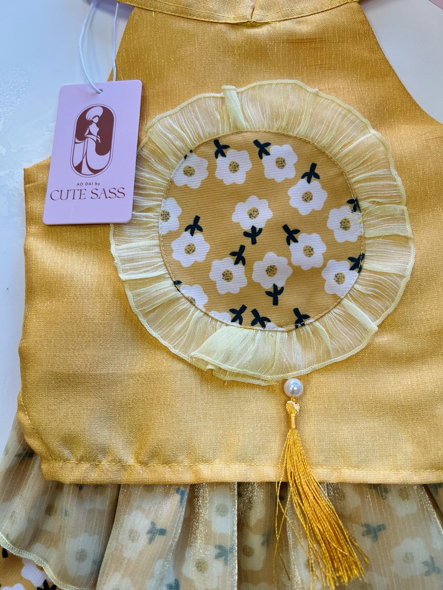 Pet Yellow Daisy Halter Ao Dai 14-15B| Pet Ao Dai Costume | Vietnamese Pet Outfit | Cute Dog and Cat Ao Dai | Lunar New Year Pet Clothes |