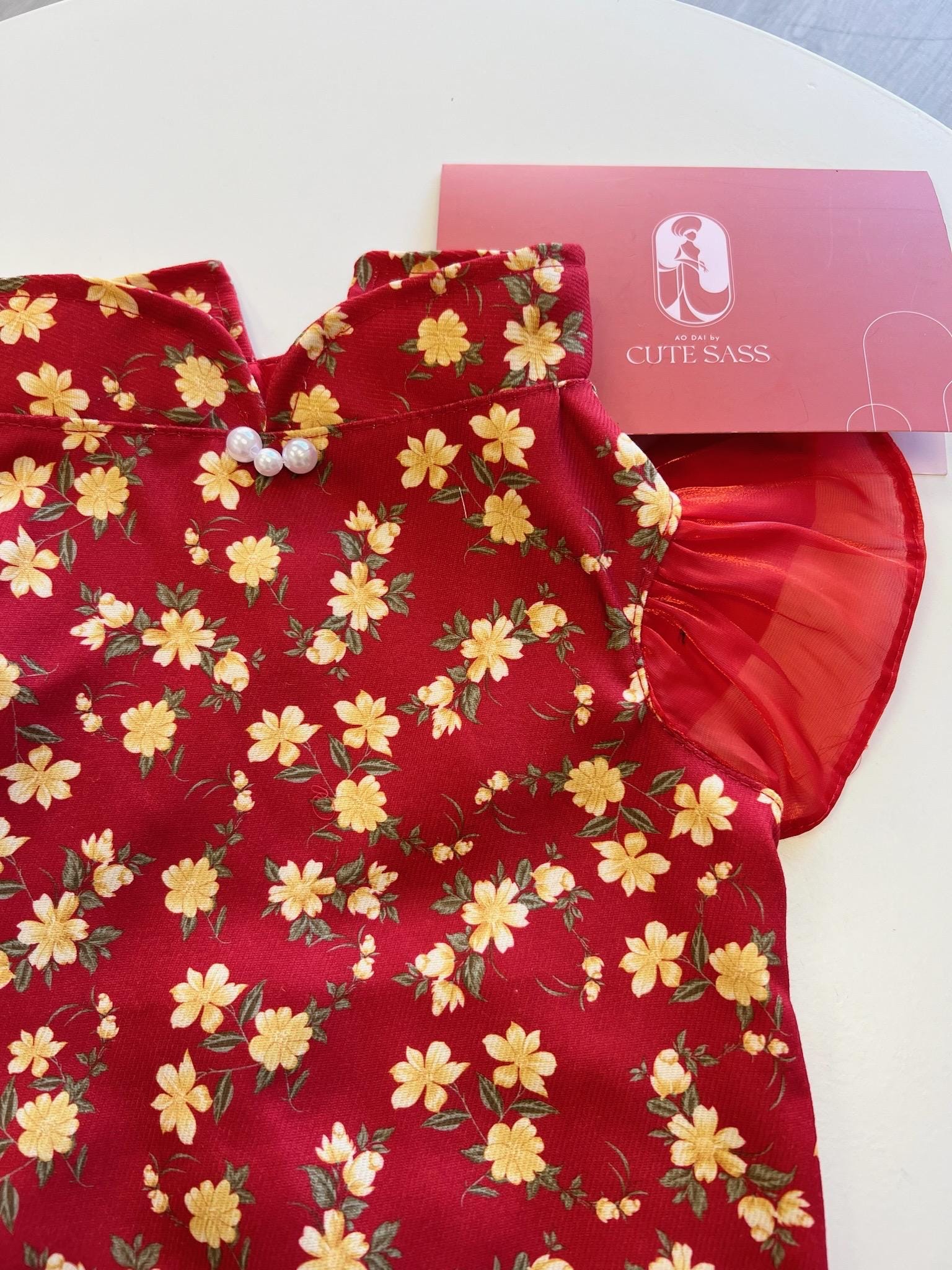 Pet Red Wing Sleeves Daisy Ao Dai 14-15B| Pet Vietnamese Ao Dai Outfit | Cute Dog and Cat Ao Dai | Lunar New Year Pet Clothes |