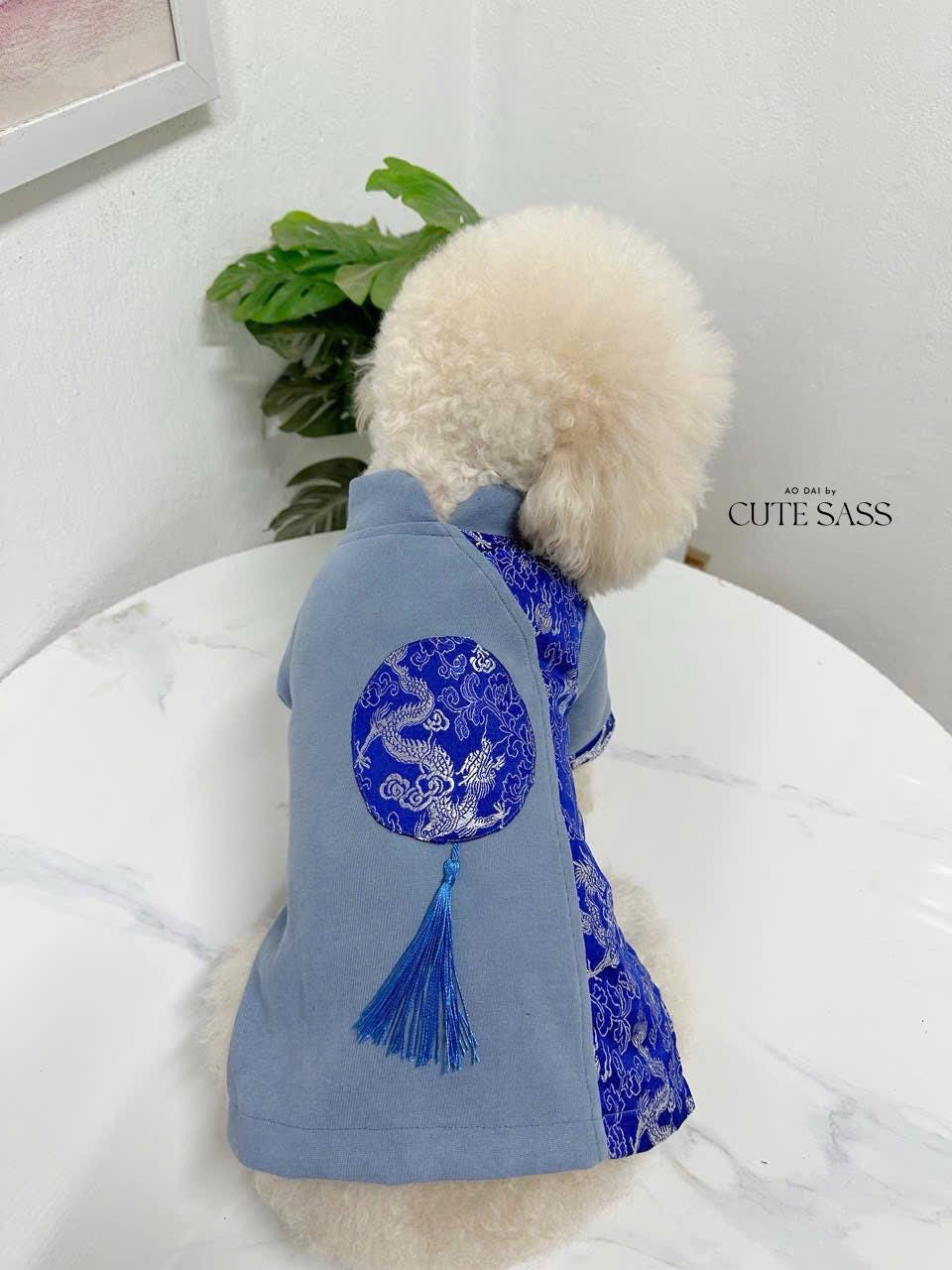 Pet Blue Gam Tassel Ao Dai 14-15B| Pet Ao Dai Costume | Vietnamese Pet Outfit | Cute Dog and Cat Ao Dai | Lunar New Year Pet Clothes |