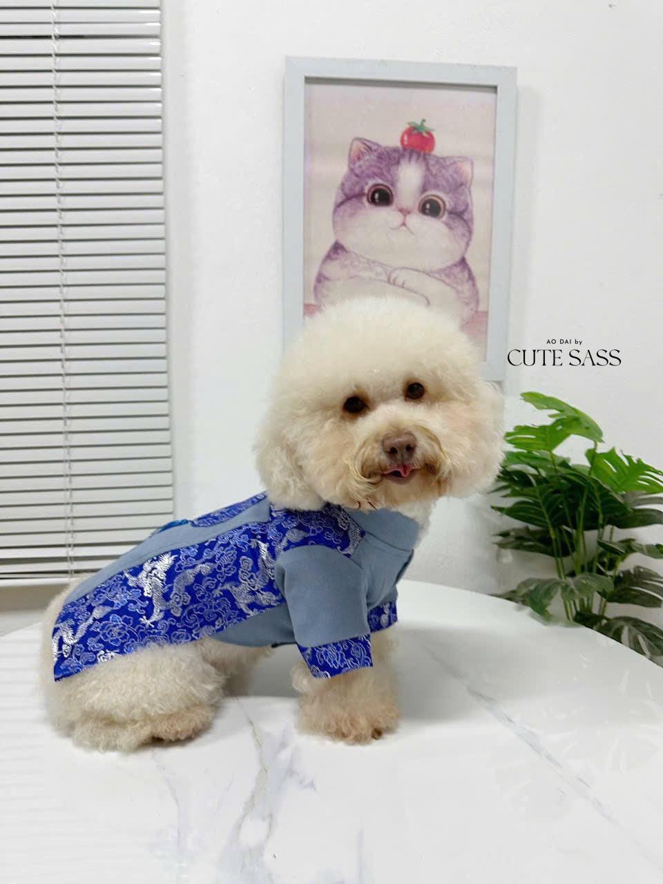 Pet Blue Gam Tassel Ao Dai 14-15B| Pet Ao Dai Costume | Vietnamese Pet Outfit | Cute Dog and Cat Ao Dai | Lunar New Year Pet Clothes |