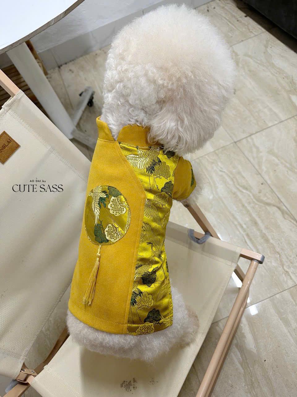 Pet Yellow Gam Tassel Ao Dai 14-15B| Pet Ao Dai Costume | Vietnamese Pet Outfit | Cute Dog and Cat Ao Dai | Lunar New Year Pet Clothes |