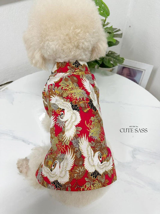 Pet Maroon Hac Patterns Ao Dai 14-15B| Pet Asian Outfit | Cute Dog and Cat Ao Dai | Lunar New Year Pet Clothes |