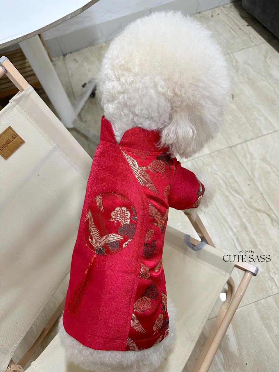 Pet Red Gam Tassel Ao Dai 14-15B| Pet Ao Dai Costume | Vietnamese Pet Outfit | Cute Dog and Cat Ao Dai | Lunar New Year Pet Clothes |