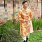 Men Orange Printed Dragon Ao Dai Top| Pre-made Traditional Vietnamese Ao Dai| Lunar New Year | Ao Dai for Dad, Boy | Ao Dai Tet|