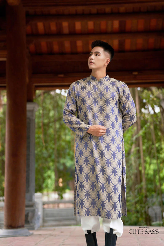 Men Purple Gam Silk Ao Dai Top| Pre-made Traditional Vietnamese Ao Dai| Lunar New Year | Ao Dai for Dad, Boy | Ao Dai Tet|