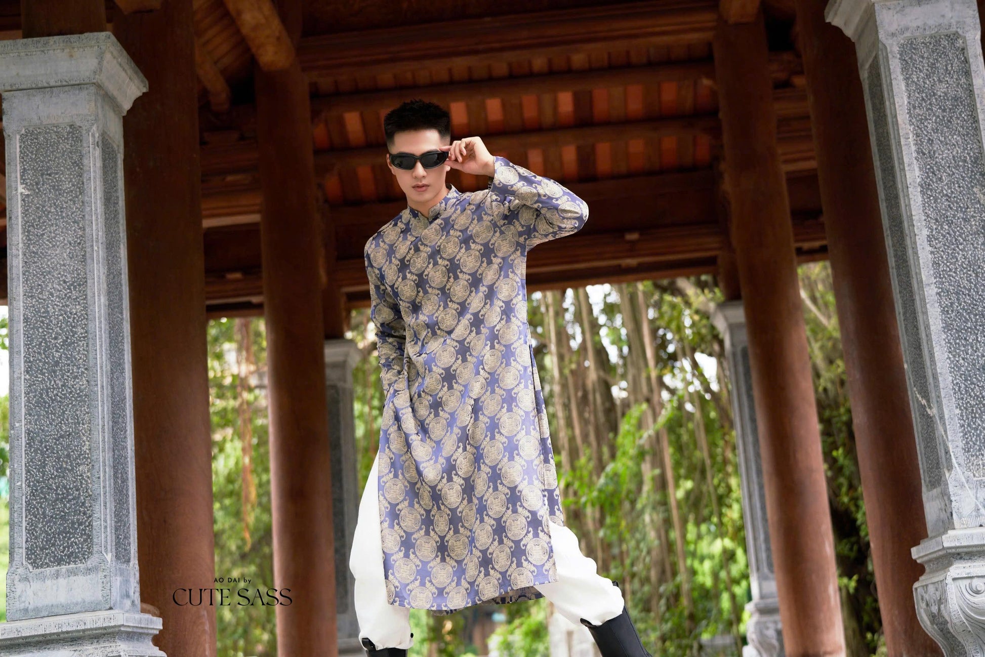 Men Purple Gam Silk Ao Dai Top| Pre-made Traditional Vietnamese Ao Dai| Lunar New Year | Ao Dai for Dad, Boy | Ao Dai Tet|