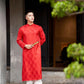 Men Red Gam Silk Ao Dai Top| Pre-made Traditional Vietnamese Ao Dai| Lunar New Year | Ao Dai for Dad, Boy | Ao Dai Tet|