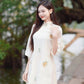 Shifted Beige/Coral Bow Ao Dai Set |Pre-made Modernized Vietnamese Ao Dai| Women Ao Dai with Pants | Lunar New Year| Ao Dai Cach Tan|27C