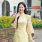 Yellow Sparkle Daisy Ao Dai Set 26C|Pre-made Modernized Vietnamese Ao Dai| Ao Dai with Pants | Lunar New Year| Ao Dai Truyen Thong|26C