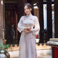 White Sparkle Red Daisy Ao Dai Set 6B|Pre-made Modernized Vietnamese Ao Dai| Ao Dai with Pants | Lunar New Year| Ao Dai Truyen Thong