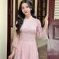 Pink Sparkle White Daisy Ao Dai Set 21B|Pre-made Modernized Vietnamese Ao Dai| Ao Dai with Pants | Lunar New Year| Ao Dai Truyen Thong