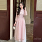 Pink Sparkle White Daisy Ao Dai Set 21B|Pre-made Modernized Vietnamese Ao Dai| Ao Dai with Pants | Lunar New Year| Ao Dai Truyen Thong