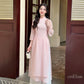 Pink Sparkle White Daisy Ao Dai Set 21B|Pre-made Modernized Vietnamese Ao Dai| Ao Dai with Pants | Lunar New Year| Ao Dai Truyen Thong