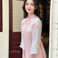 Shifted Pink Sleeves Bow Ao Dai Set 40B|Pre-made Modernized Vietnamese Ao Dai| Women Ao Dai with Pants | Lunar New Year| Ao Dai Cach Tan