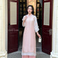 Shifted Pink Sleeves Bow Ao Dai Set 40B|Pre-made Modernized Vietnamese Ao Dai| Women Ao Dai with Pants | Lunar New Year| Ao Dai Cach Tan