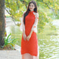 Shifted Red Sleeves Bow Ao Dai Set 40B|Pre-made Modernized Vietnamese Ao Dai| Women Ao Dai with Pants | Lunar New Year| Ao Dai Cach Tan