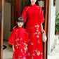 Mom and Daughter Red Sparrow Ao Dai Set 5B| Pre-made Traditional Vietnamese Ao Dai | Lunar New Year |