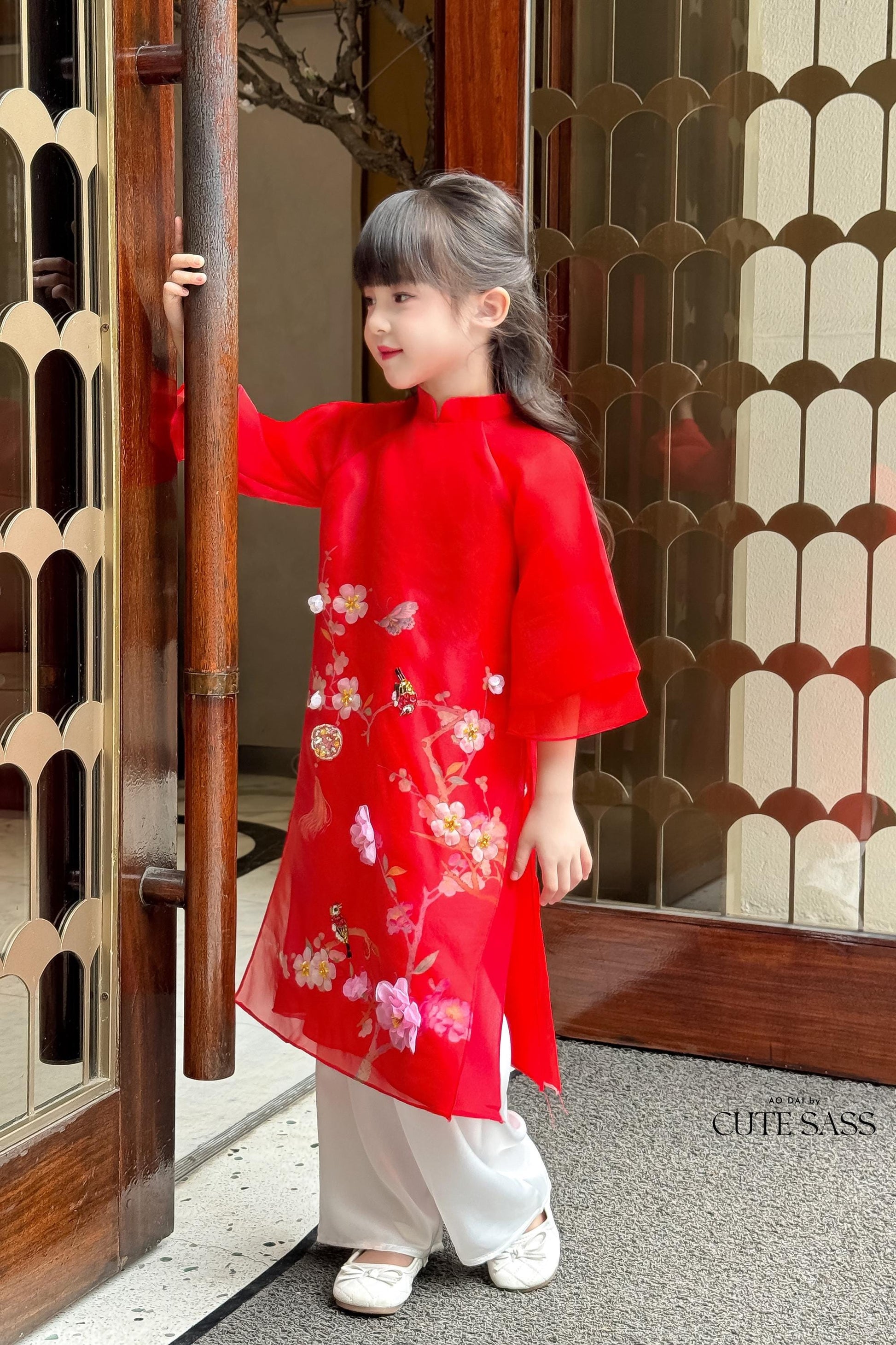 Mom and Daughter Red Sparrow Ao Dai Set 5B| Pre-made Traditional Vietnamese Ao Dai | Lunar New Year |