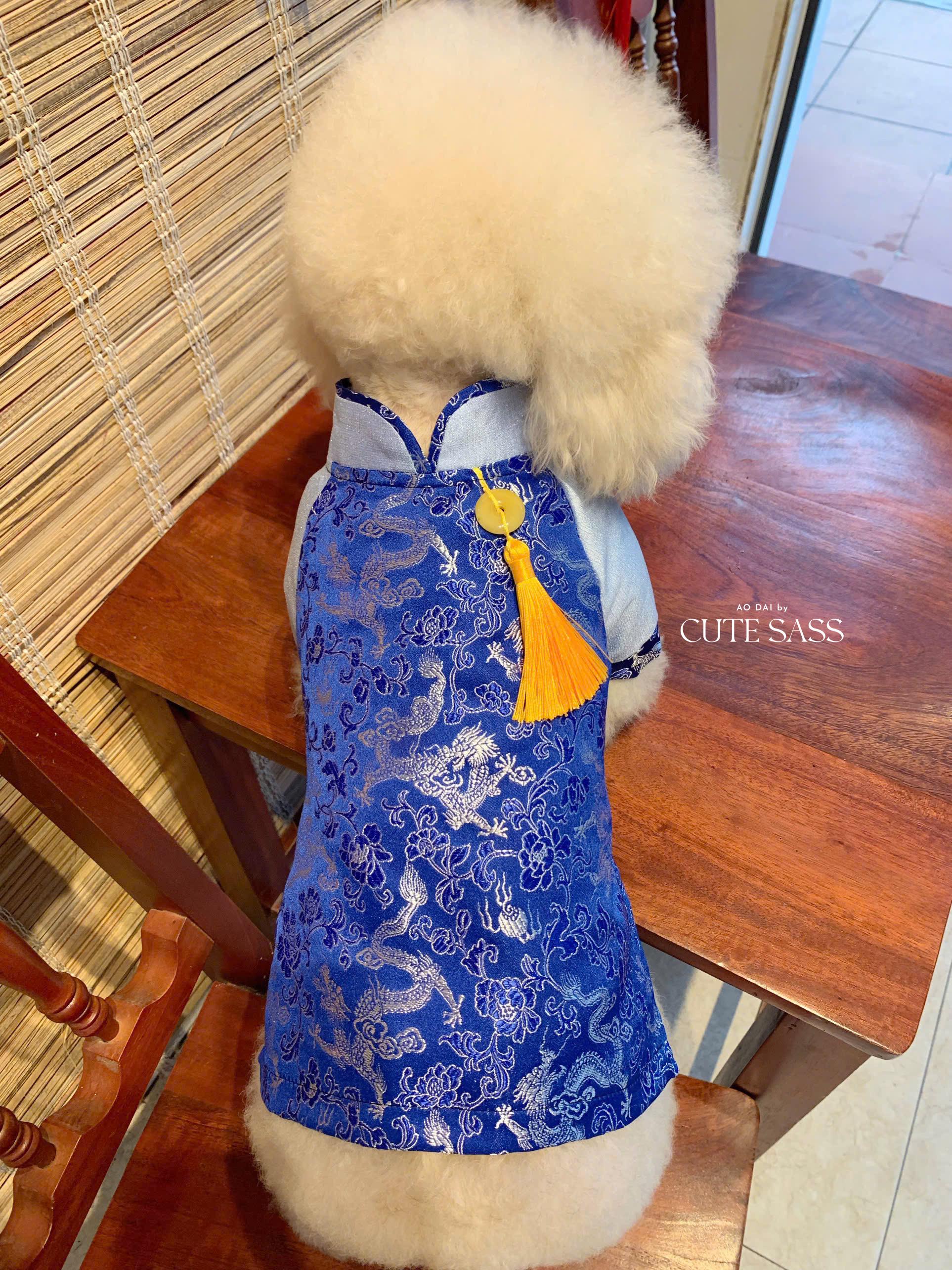 Pet Blue Gam Yellow Tassel Ao Dai 14-15B| Pet Ao Dai Costume | Vietnamese Pet Outfit | Cute Dog and Cat Ao Dai | Lunar New Year Pet Clothes