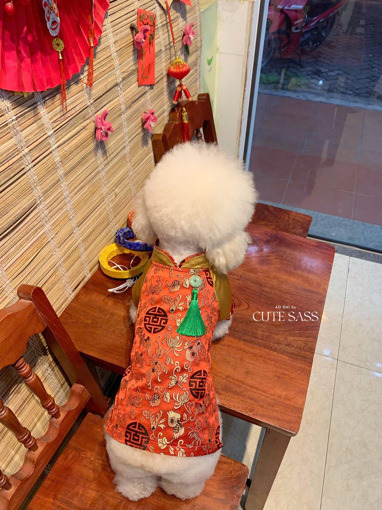 Pet Red/Yellow Gam Green Tassel Ao Dai 14-15B| Pet Ao Dai Costume | Vietnamese Pet Outfit | Cute Dog and Cat Ao Dai | Lunar New Year Pet