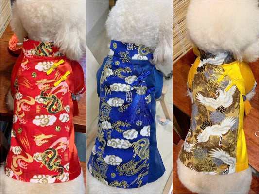 Pet Gam with Buttons Ao Dai (Red, Blue, Yellow| Pet Ao Dai Costume | Vietnamese Pet Outfit | Cute Dog and Cat Ao Dai | Lunar New Year Pet