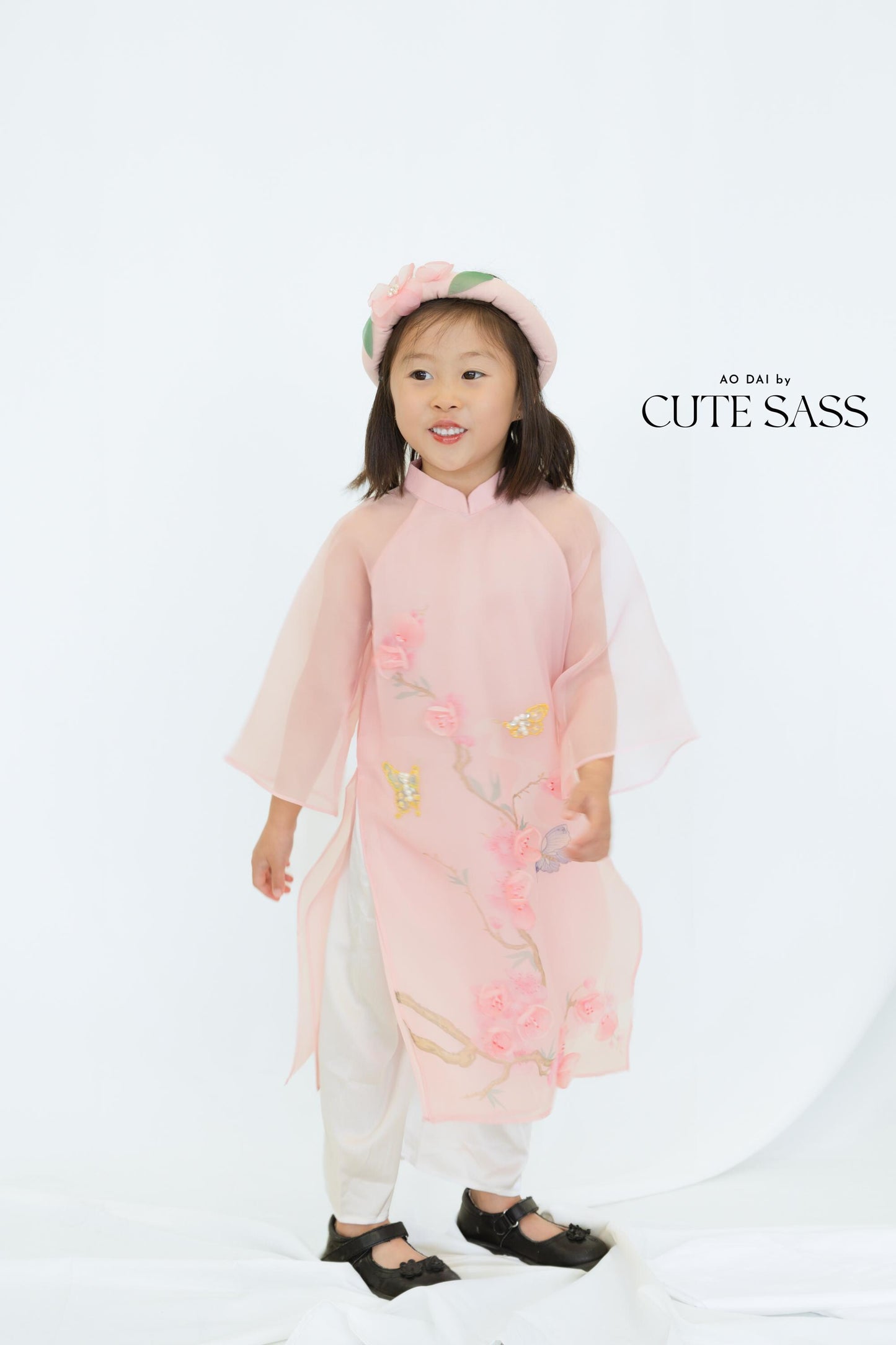 Thuong Girl Ao Dai Set with Headband | Ao Dai by Cute Sass x Joey Doll x Mommy and Me Vietnamese | Traditional Vietnamese Dress for Girl