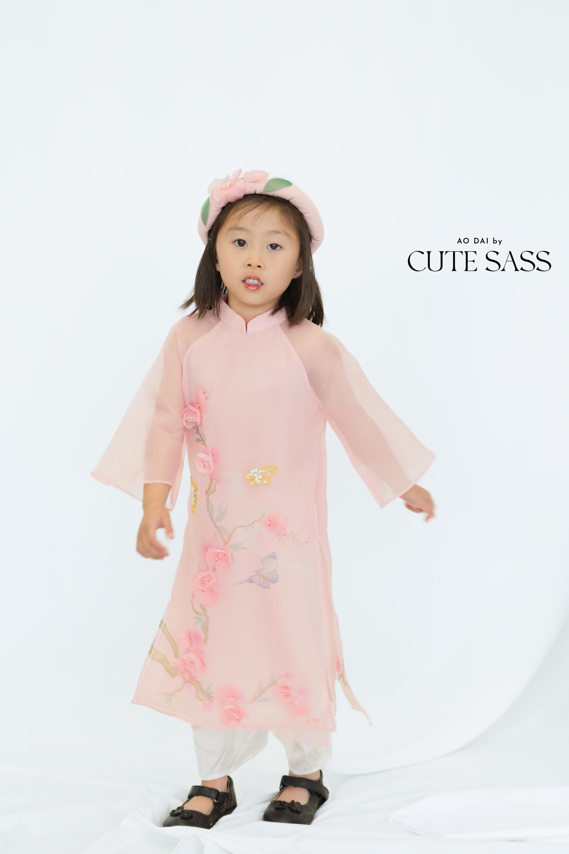 Thuong Girl Ao Dai Set with Headband | Ao Dai by Cute Sass x Joey Doll x Mommy and Me Vietnamese | Traditional Vietnamese Dress for Girl