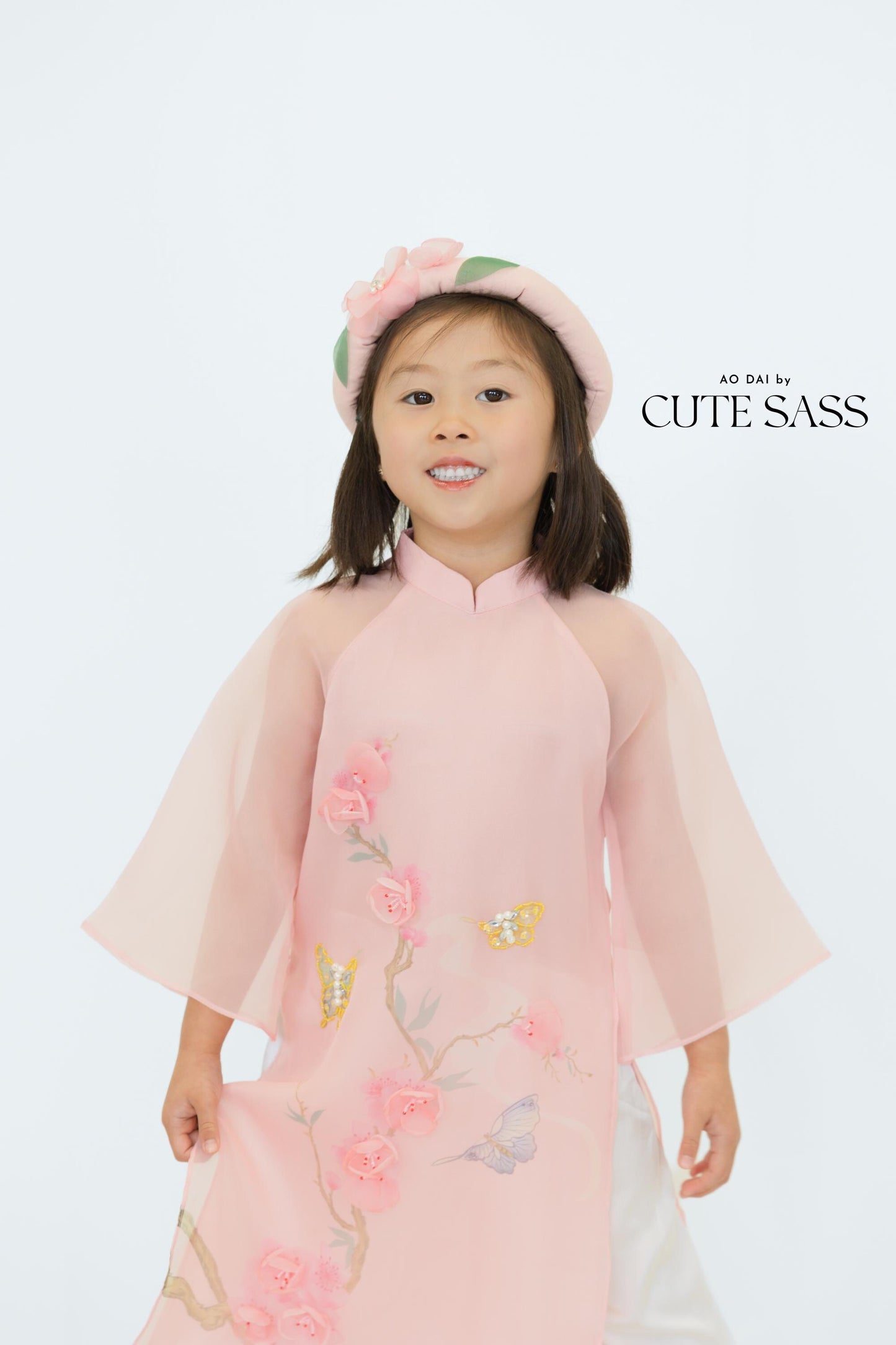 Thuong Girl Ao Dai Set with Headband | Ao Dai by Cute Sass x Joey Doll x Mommy and Me Vietnamese | Traditional Vietnamese Dress for Girl