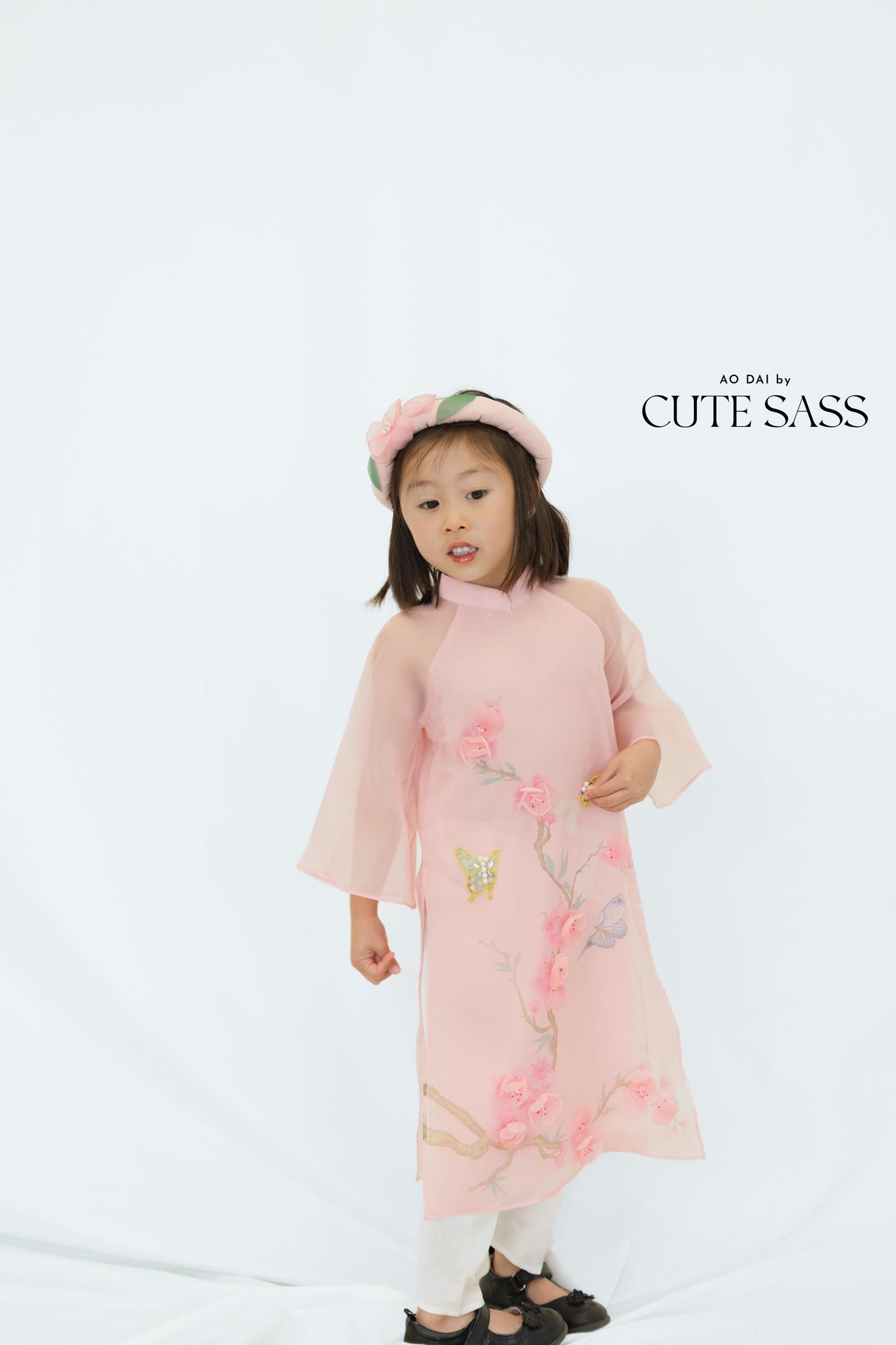 Thuong Girl Ao Dai Set with Headband | Ao Dai by Cute Sass x Joey Doll x Mommy and Me Vietnamese | Traditional Vietnamese Dress for Girl