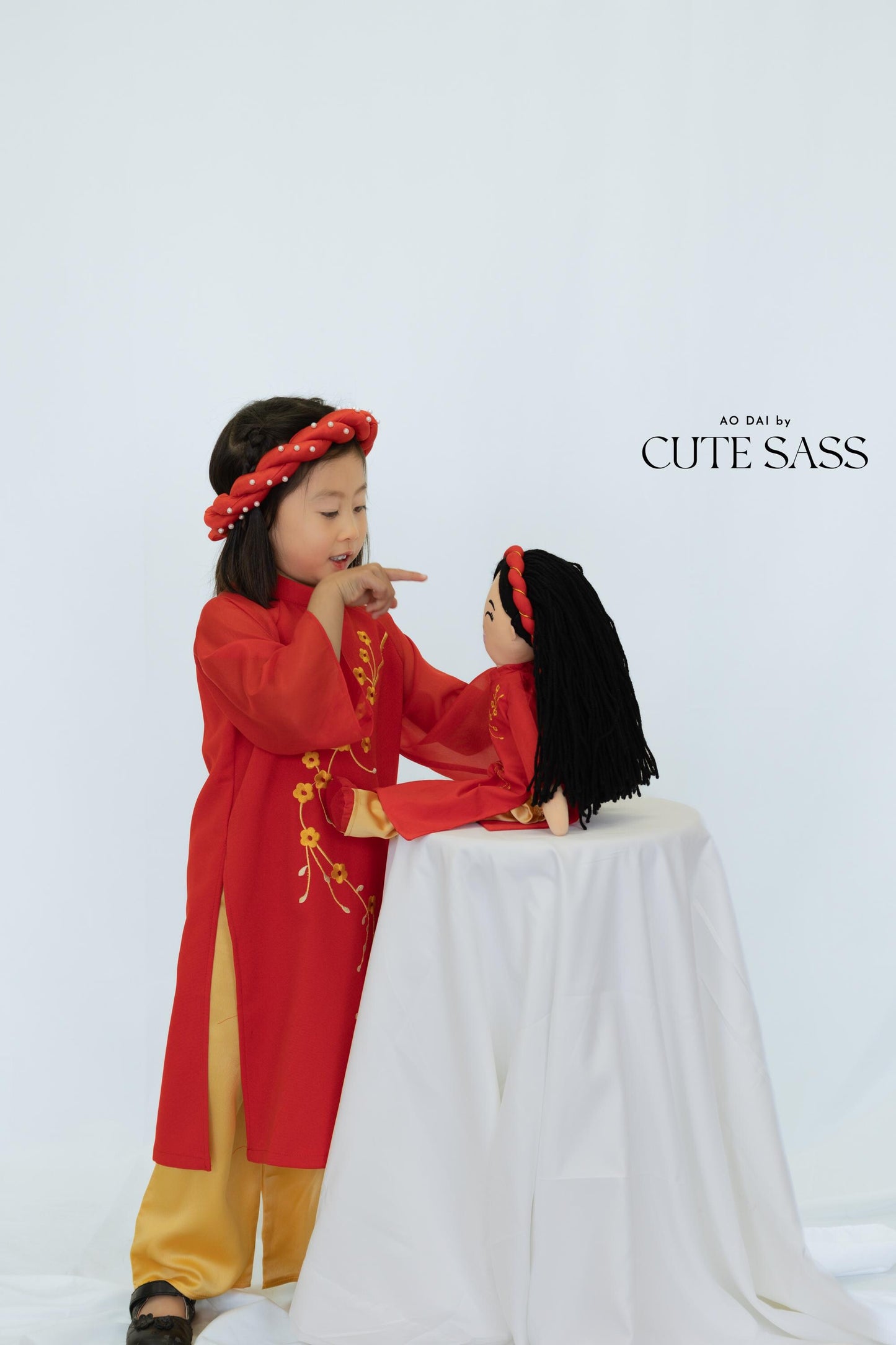 Hoa Girl Ao Dai Set with Headband | Ao Dai by Cute Sass x Joey Doll | Traditional Vietnamese Dress | Lunar New Year | Girl Ao Dai|