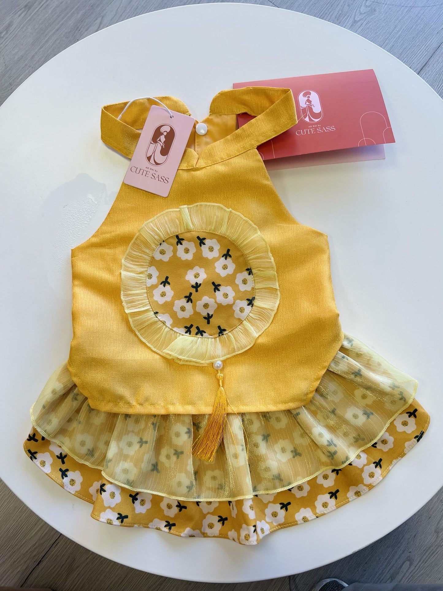 Pet Yellow Daisy Halter Ao Dai 14-15B| Pet Ao Dai Costume | Vietnamese Pet Outfit | Cute Dog and Cat Ao Dai | Lunar New Year Pet Clothes |