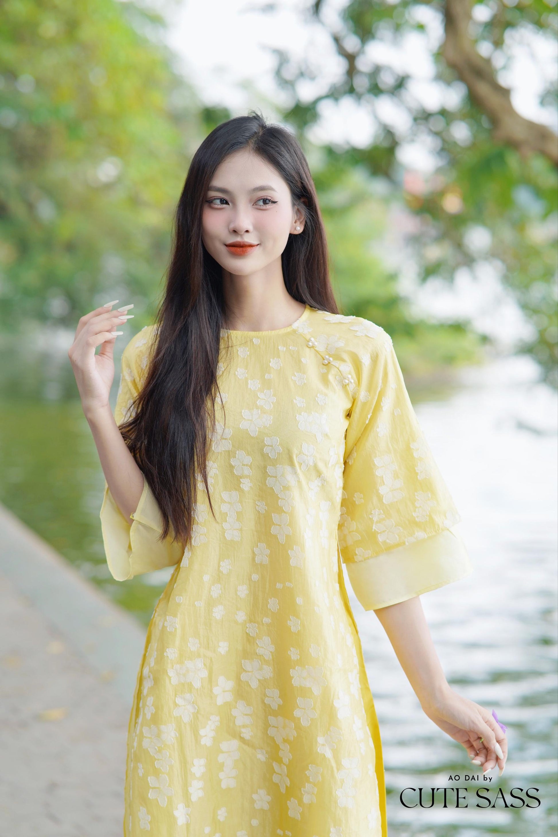 Shifted Mai Pearls Ao Dai Top Only, NO PANTS (5 Colors) FL|Pre-made Modernized Vietnamese Ao Dai|Pastel Ao Dai|