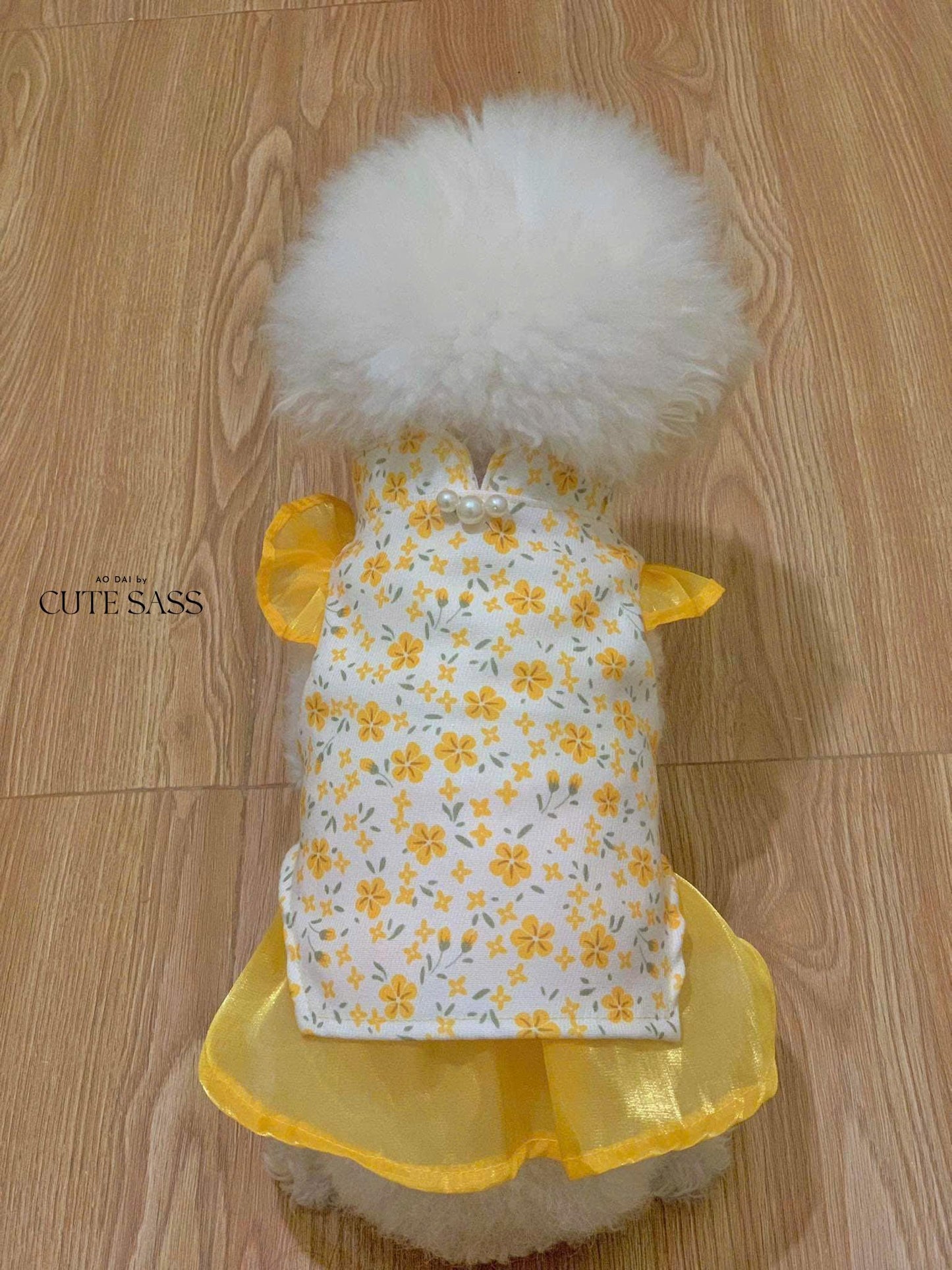 Pet Yellow Wing Sleeves Daisy Ao Dai 14-15B| Pet Vietnamese Ao Dai Outfit | Cute Dog and Cat Ao Dai | Lunar New Year Pet Clothes |