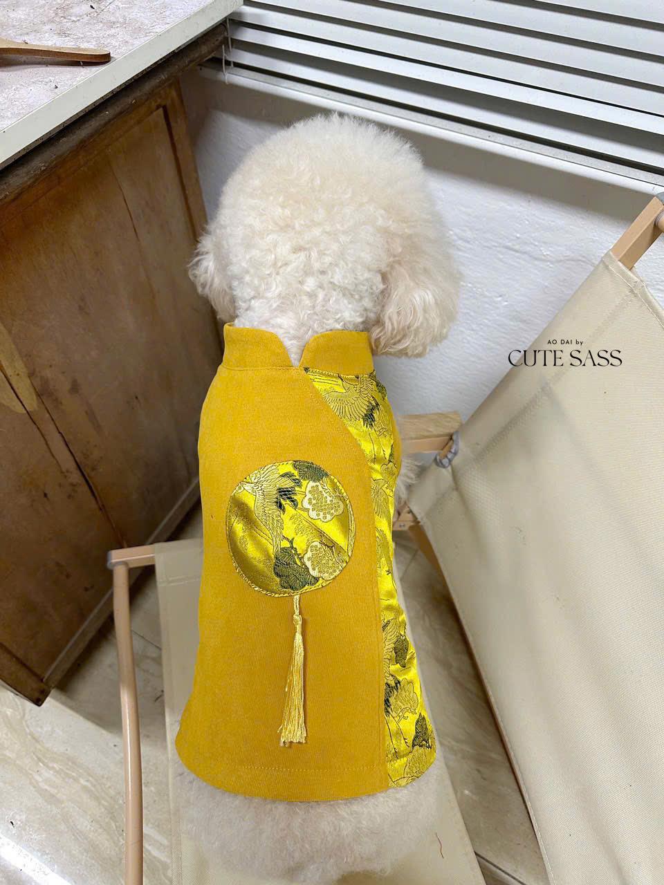 Pet Yellow Gam Tassel Ao Dai 14-15B| Pet Ao Dai Costume | Vietnamese Pet Outfit | Cute Dog and Cat Ao Dai | Lunar New Year Pet Clothes |