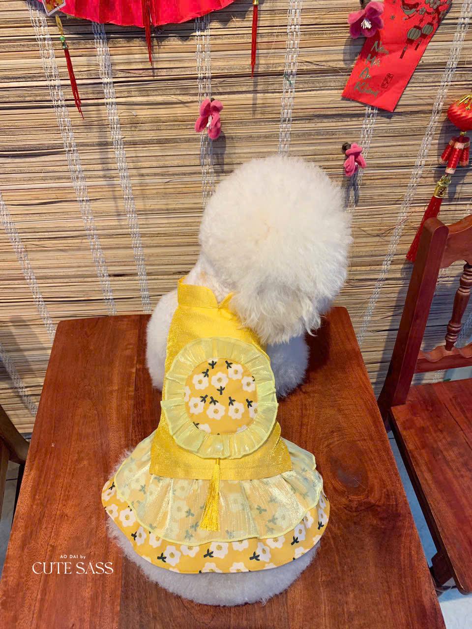 Pet Yellow Daisy Halter Ao Dai 14-15B| Pet Ao Dai Costume | Vietnamese Pet Outfit | Cute Dog and Cat Ao Dai | Lunar New Year Pet Clothes |