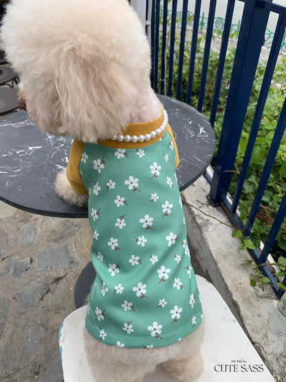 Pet Cyan/Yellow Daisy Ao Dai 3B
