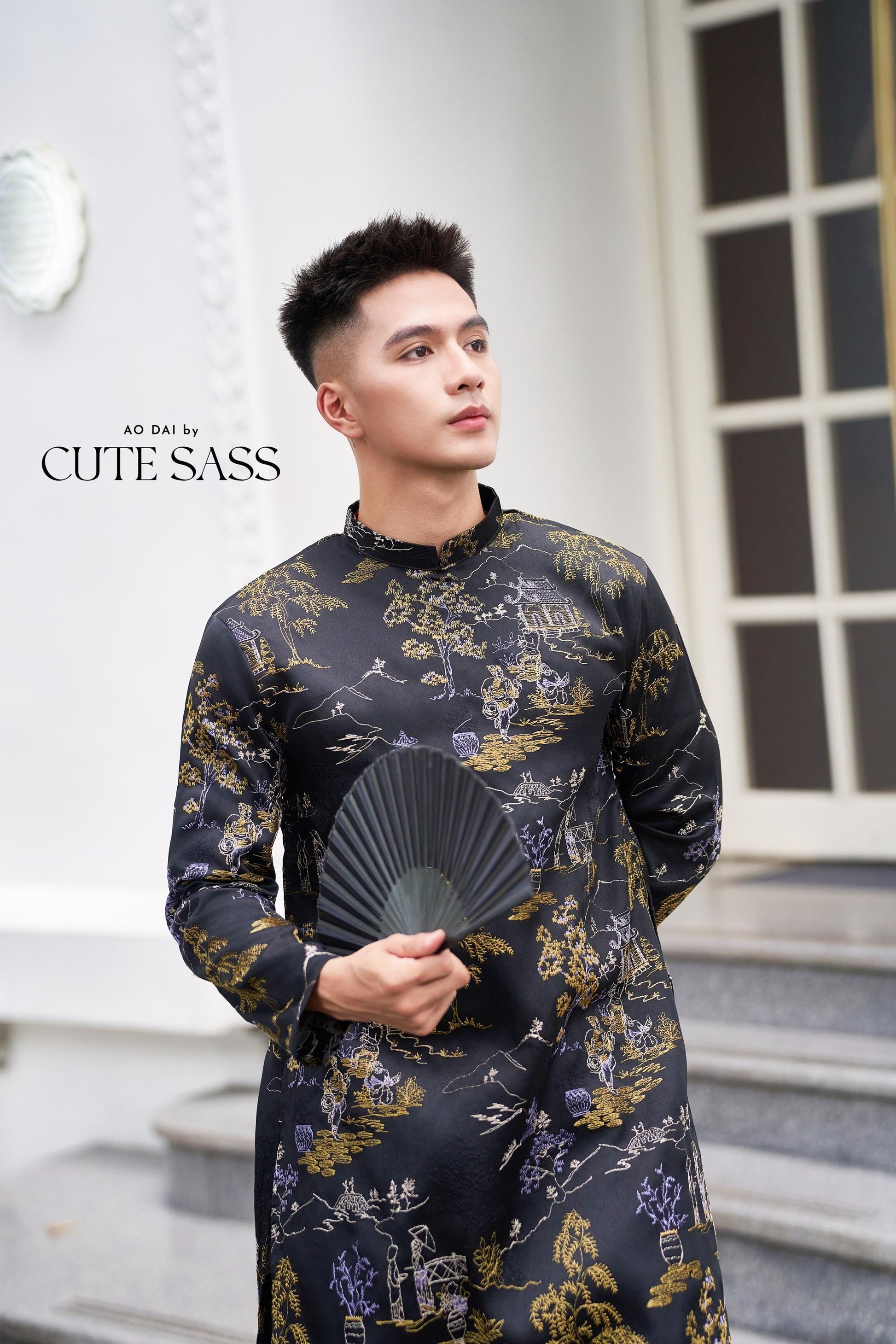 Men Black Tu Minh Ao Dai Top 38D Ao Dai by Cute Sass Men Black Tu Minh Ao Dai Top 38D Ao Dai by Cute Sass