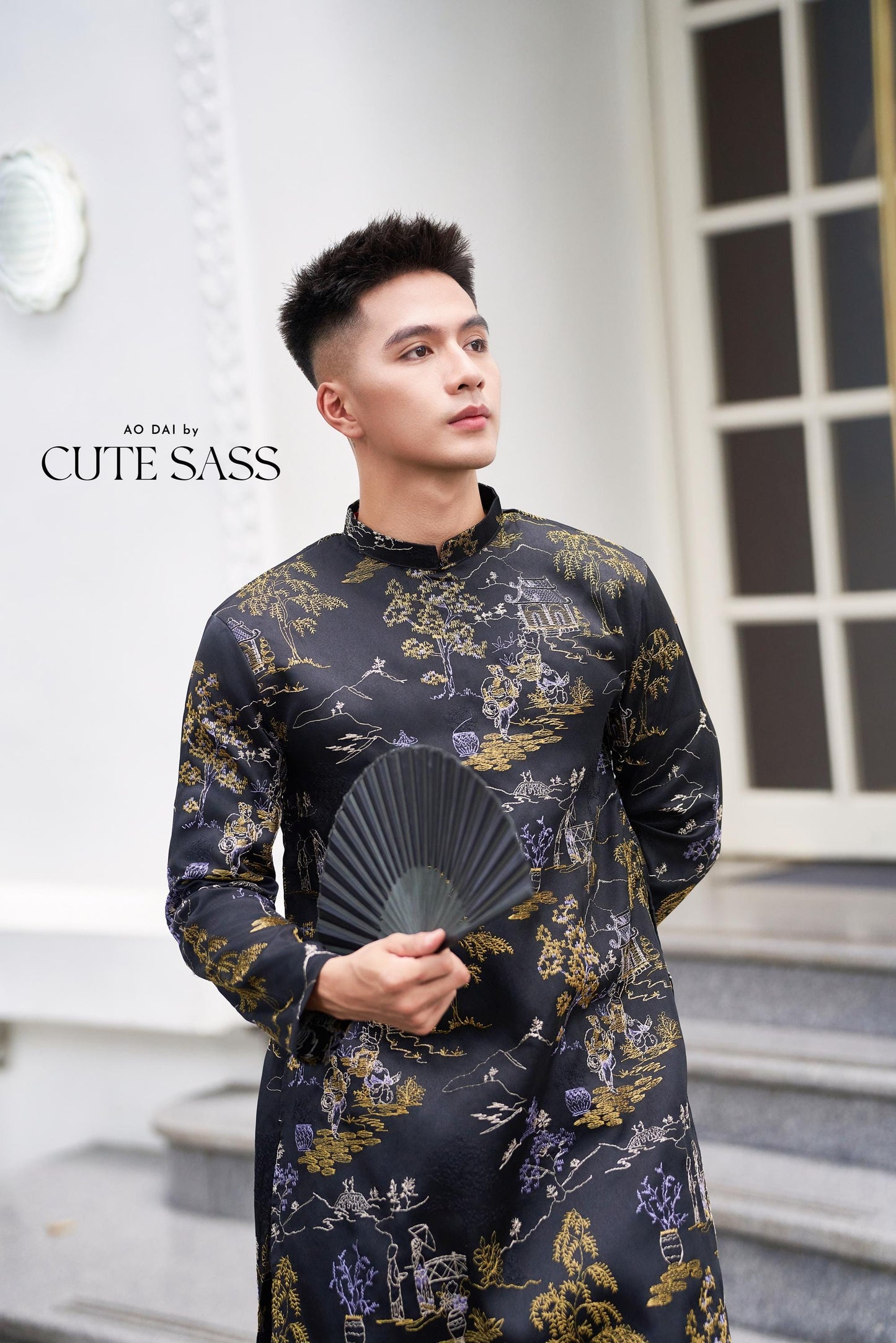 Men Black Tu Minh Ao Dai Top 29,38A| Pre-made Vietnamese Ao Dai| Lunar New Year | Ao Dai for Girl, Mom, Dad, Boy | Ao Dai Tet|