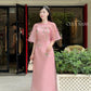 Moc Lan - Pink Pom Bow Sleeves Ao Dai Set | Pre-made Traditional Vietnamese Women Ao Dai with Pants | Lunar New Year| Ao Dai Cach Tan|