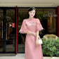 Moc Lan - Pink Pom Bow Sleeves Ao Dai Set | Pre-made Traditional Vietnamese Women Ao Dai with Pants | Lunar New Year| Ao Dai Cach Tan|