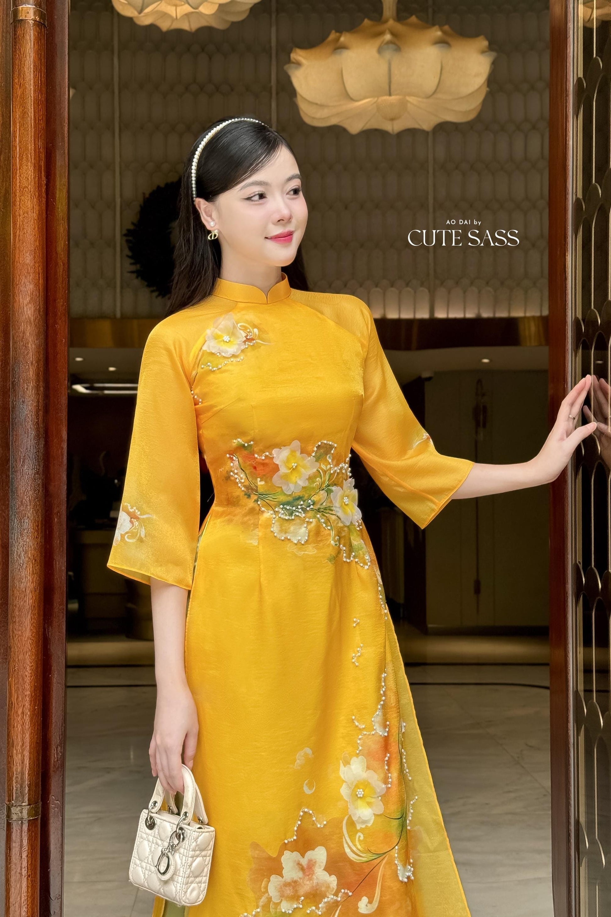 Moc Lan - Yellow Ombre with Green Pants Ao Dai Set |Pre-made Traditional Vietnamese Women Ao Dai with Pants | Lunar New Year|Ao Dai Cach Tan