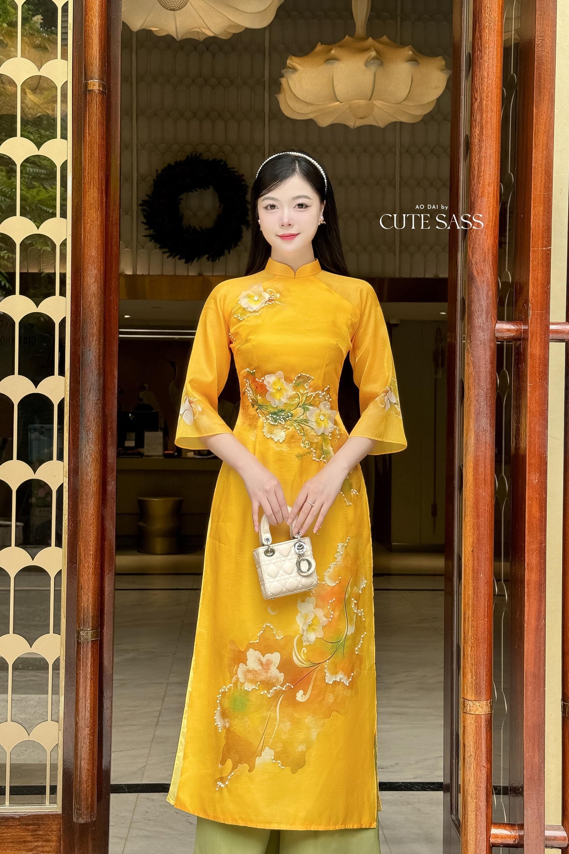 Moc Lan - Yellow Ombre with Green Pants Ao Dai Set |Pre-made Traditional Vietnamese Women Ao Dai with Pants | Lunar New Year|Ao Dai Cach Tan